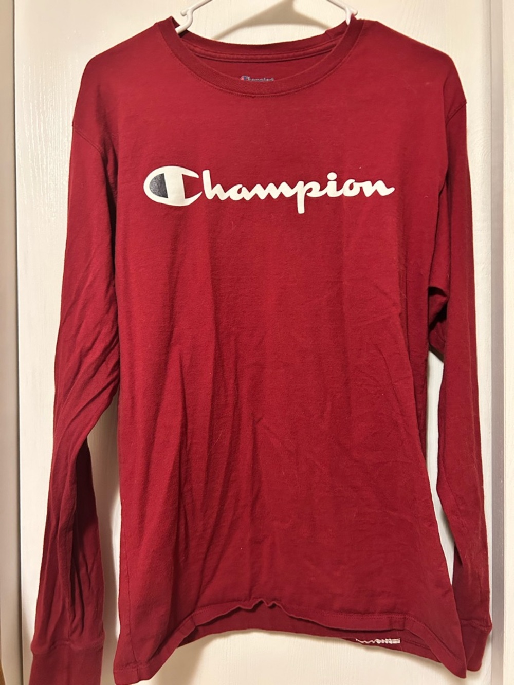 Champion Red Long Sleeve Shirt with White Script